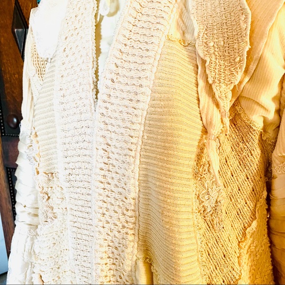 Sz L Ivory mixed media long bohemian coat - Picture 11 of 16